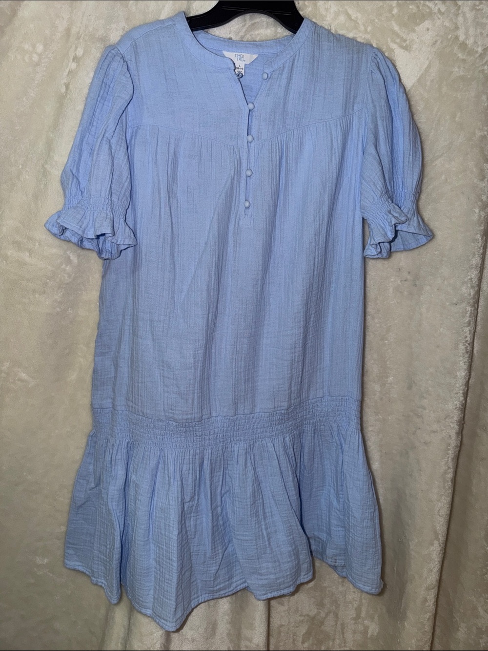 Time and Tru Light Blue Cotton Gauze Midi Dress with Ruffle Hem